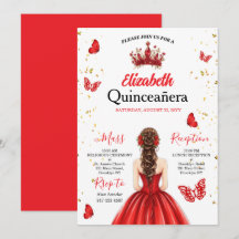 Rote königliche Schmetterlings-Quinceañera-Einladu