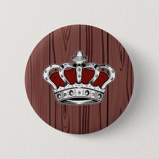 Rote Königskrone Dunkles Holz Rustikal Button (Vorderseite)