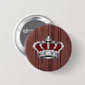 Rote Königskrone Dunkles Holz Rustikal Button (Vorne & Hinten)