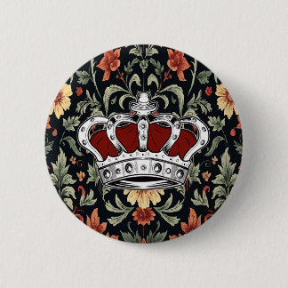 Rote Königskrone Floral Schwarzer Hintergrund Button