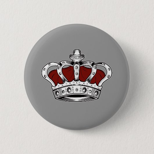 Rote Königskrone Klassisches Grau Button (Vorderseite)