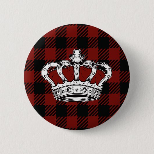 Rote Königskrone Schwarz Rot Gingham Button (Vorderseite)