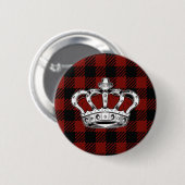 Rote Königskrone Schwarz Rot Gingham Button (Vorne & Hinten)