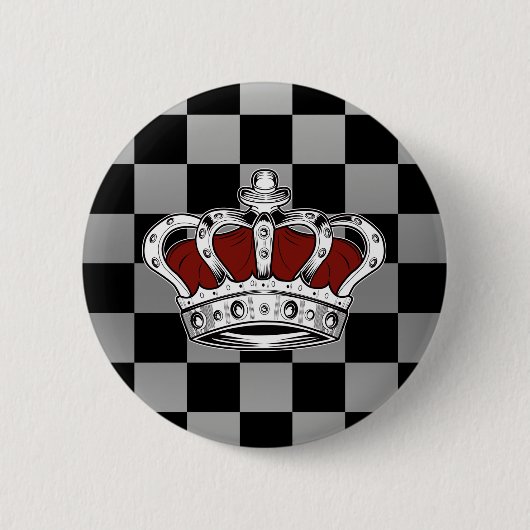 Rote Königskrone Silber Schwarz Kariert Button (Vorderseite)