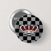 Rote Königskrone Silber Schwarz Kariert Button (Vorne & Hinten)