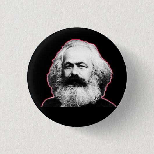 Rote Kontur/Schwarzes Karl Marx Button (Vorderseite)