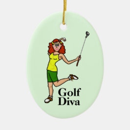 Rote Kopffrau Golfer Ornament