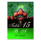 ROTE KORALE ROSE, BLACK BLUE GREEN DAMASK MONOGRAM TISCHNUMMER (Vorderseite)