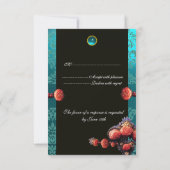 ROTE KORALE ROSE, BLUE BLACK DAMASK MONOGRAMM UAWG RSVP KARTE (Rückseite)