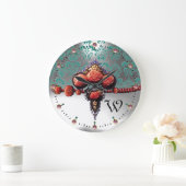 ROTE KORALE ROSE, BLUE WHUE DAMASK MONOGRAM GROßE WANDUHR (Zuhause)