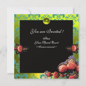 ROTE KORALE ROSE, SCHWARZE, GRÜN GELBE DAMASK-MONO EINLADUNG (Rückseite)