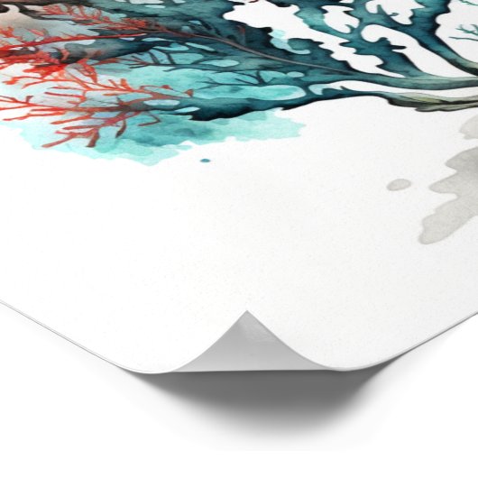 Rote Koralle in Aquarellpfropfen Poster (Ecke)