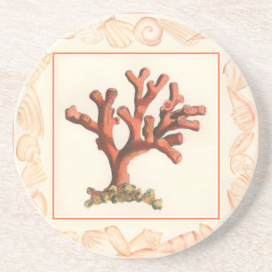 Rote Koralle mit Tritonshorn-Muschel-Grenze Sandstein Untersetzer