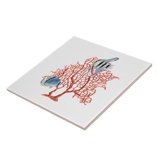 Rote Koralle mit tropischen Fischen, Fliese (Seite)