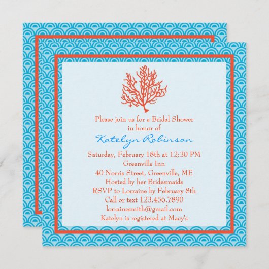 Rote Korallen-Brautparty-Einladung Einladung (Vorne/Hinten)