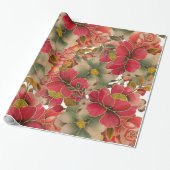 Rote Korallen, goldfarbene Aquarellfarben Geschenkpapier (Ungerollt)