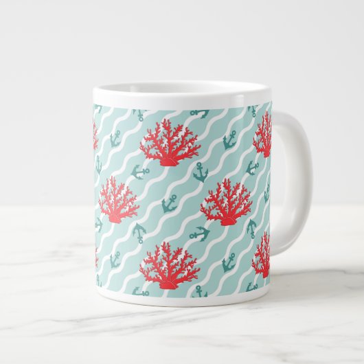 Rote Korallen-Muster 1 Jumbo-Tasse (Vorderseite Rechts)