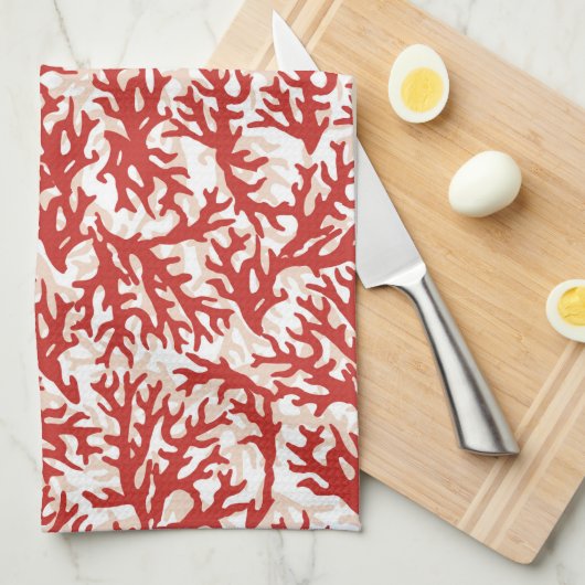 Rote Korallen-Muster 2 Geschirrtuch (Viertel Falte)