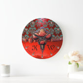 ROTE KORALLEN-ROSEN, BLAUES ROT-KARMINROTES GROßE WANDUHR (Zuhause)