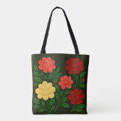 Rote, korallenrote und gelbe Blume Tasche (Rückseite)
