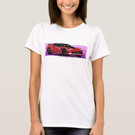 Rote Korvette Sportscar mit rosa Streifen T-Shirt