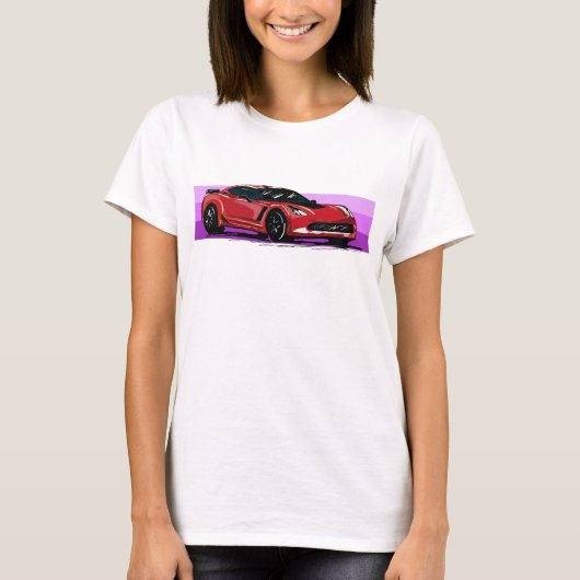 Rote Korvette Sportscar mit rosa Streifen T-Shirt (Vorderseite)