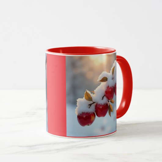 Rote, köstliche Äpfel mit Schnee Tasse (VorderseiteRechts)