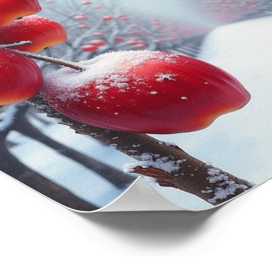 Rote, köstliche Äpfel und Schnee Poster (Ecke)