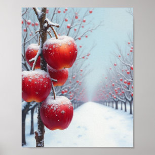 Rote köstliche Äpfel und Schnee Poster