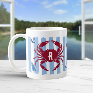 Rote Krabbe Blaue Streifen Maritime Icons Monogram Kaffeetasse