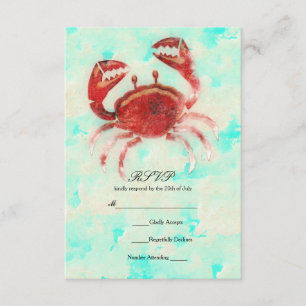 Rote Krabbe Elegante Strand-Hochzeitszusage RSVP Einladung