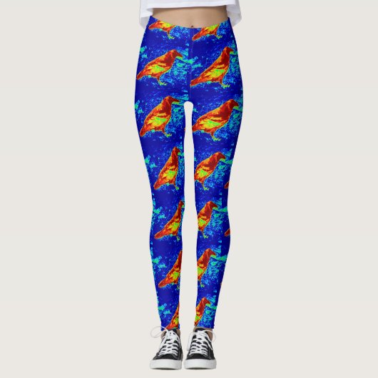 Rote Krähen blau Leggings (Vorderseite)