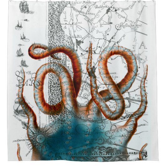 rote Krake Vintag Duschvorhang (Vorderseite)