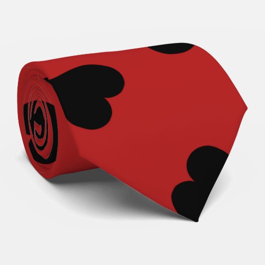 Rote Krawatten-Schwarz-Herzen Krawatte (Gerollt)