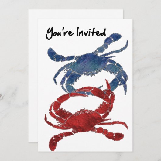 Rote Krebse, Blauer Krebs Sie sind eingeladen Einladung (Vorne/Hinten)