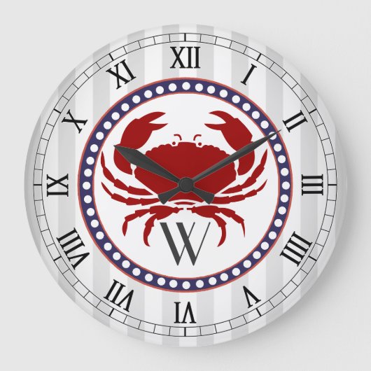 Rote Krebse und graue Streifen, Monogramm Große Wanduhr (Vorderseite)