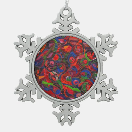 Rote Kreise Schneeflocken Zinn-Ornament (Vorderseite)