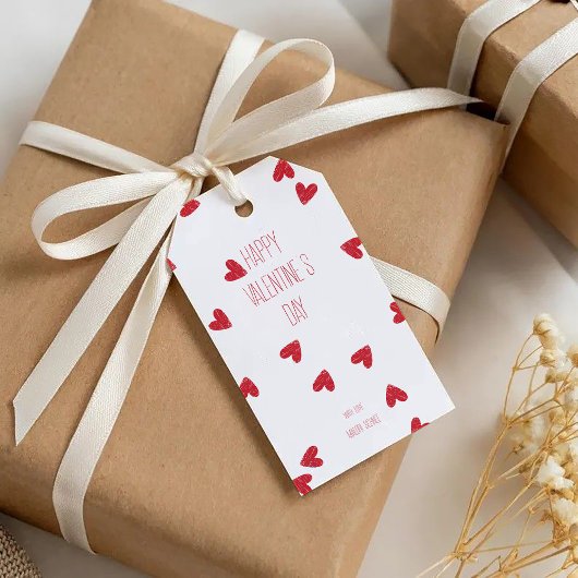 Rote Kritzelherzen – Frohen Valentinstag Geschenkanhänger