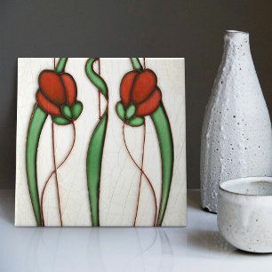 Rote Krokus-Wanddekoration Art Nouveau Art Deco Fliese