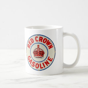Rote Kronen-Benzin Vintage-Schild, abgenutzte Vers Kaffeetasse
