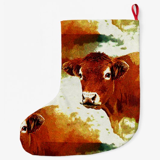 Rote Kuh-Malerei Großer Weihnachtsstrumpf (Rückseite)