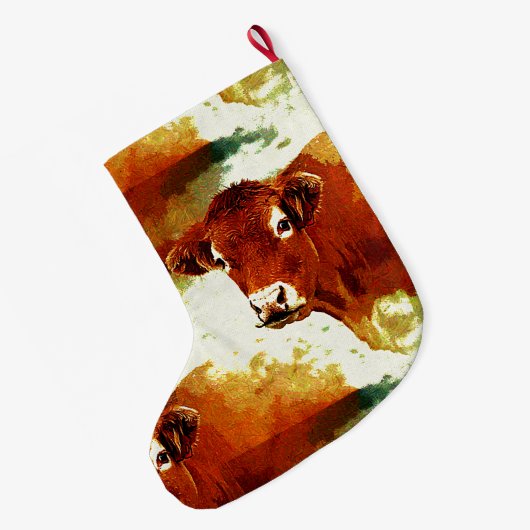 Rote Kuh-Malerei Großer Weihnachtsstrumpf (Rückseite (Hängend))