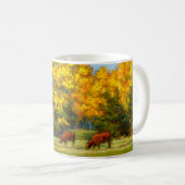 Rote Kühe unter gelber Fall-Baum-Tasse Kaffeetasse (VorderseiteRechts)