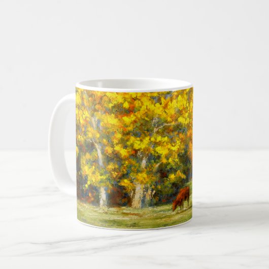 Rote Kühe unter gelber Fall-Baum-Tasse Kaffeetasse (Vorderseite Links)