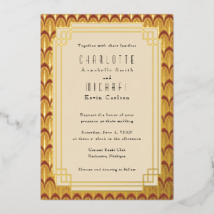 Rote Kunst-Deco-Vintage Goldmedaille Einladung