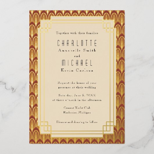 Rote Kunst-Deco-Vintage Goldmedaille Einladung (Vorderseite)