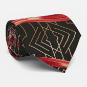 Rote Kurven auf Black & Gold Krawatte (Gerollt)