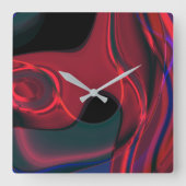 Rote Kurven mit Acryl- und Metallton in dunkler Fa Quadratische Wanduhr (Vorderseite)