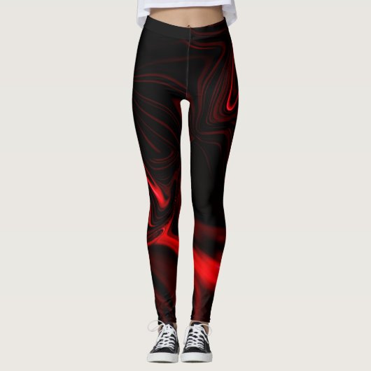 Rote Kurven oder Wellen im dunklen Hintergrund. Leggings (Vorderseite)