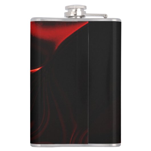 Rote Kurven oder Wellen in dunkelroten Fonds Flachmann (Rückseite)